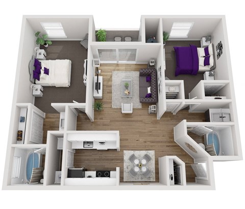 2 bedroom 2 bathroom floor plan at Paisley and Pointe Apartments, Nevada, 89130